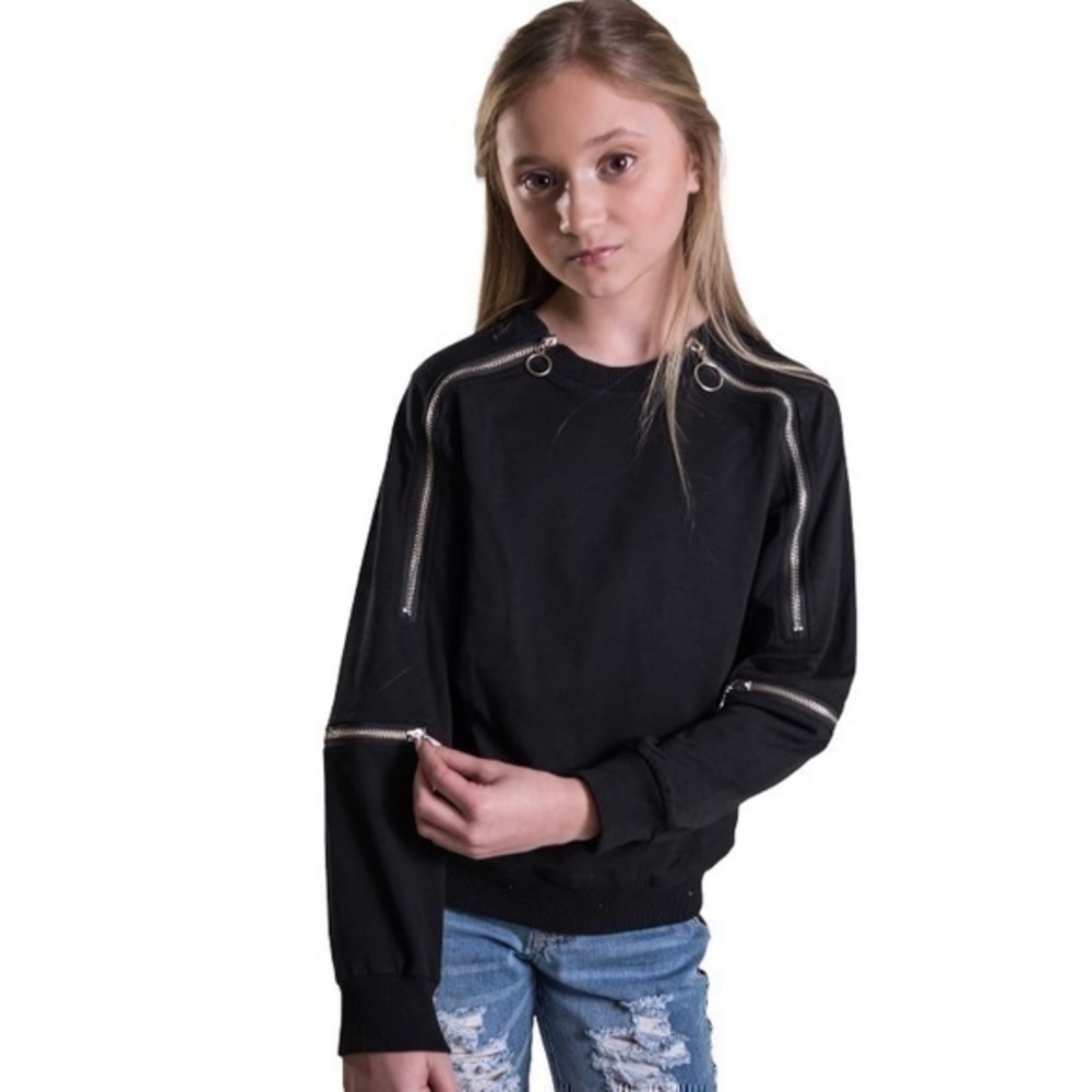 SPARKLE BY STOOPHER Girls Sweatshirt with Zippered Design Size 10 Crew Neck